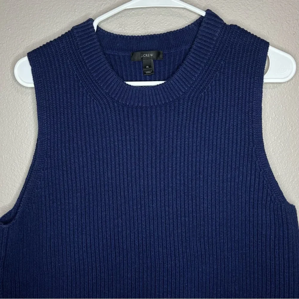 J. Crew blue sleeveless cotton merino wool blend knit sweater womens size XL